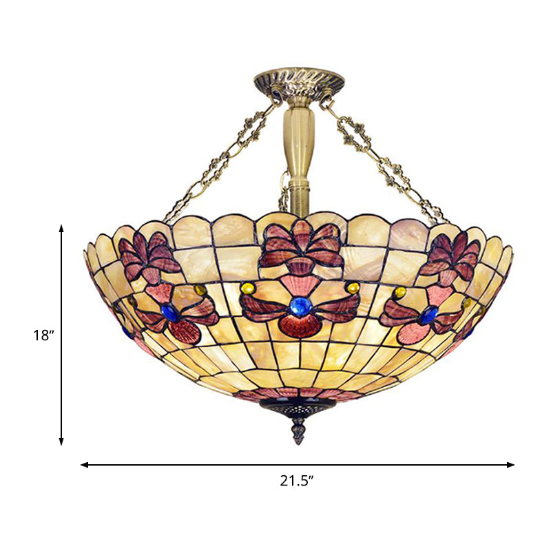 20.5’/21.5’ Wide Shell Flower Mediterranean Ceiling Flush Mount - 4 Lights Brass Semi Light