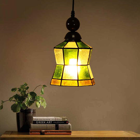 Tiffany Style Green Frosted Glass Geometric Pendant Light - Ideal For Bedroom