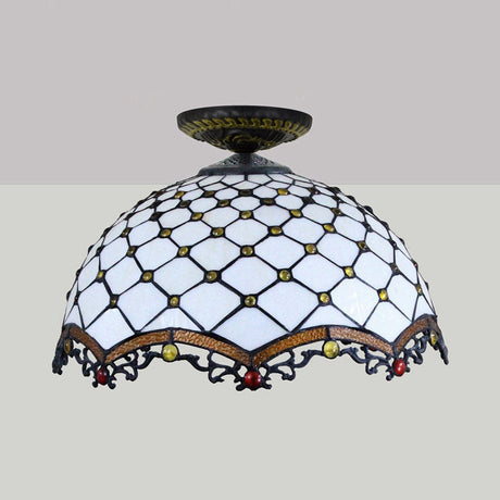 Tiffany-Style Stained Glass Jeweled Ceiling Light In Bronze Flush Mount Multiple Sizes Available