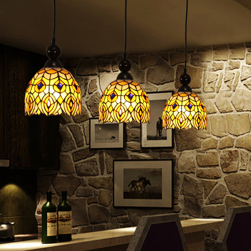 Mediteranean Dragonfly Cut Glass Pendant Lamp In Black/Red/Yellow - Perfect For Corridors