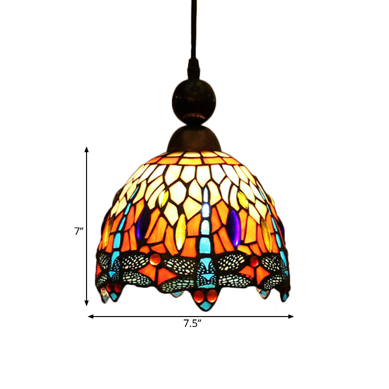 Mediteranean Dragonfly Cut Glass Pendant Lamp In Black/Red/Yellow - Perfect For Corridors