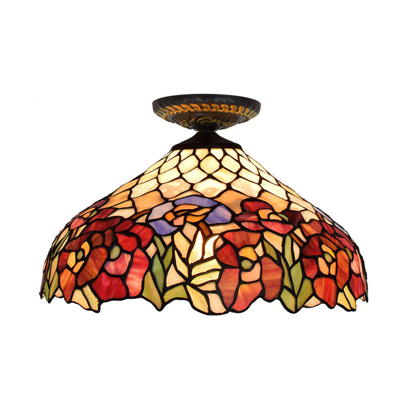 Rose Metal Tiffany Flush Mount Ceiling Light Fixture - Brass Finish 12’/16’ Diameter
