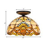 Tiffany Hand Rolled Art Glass Floral Flush Mount Light With Yellow/Blue Shade 12/16 W