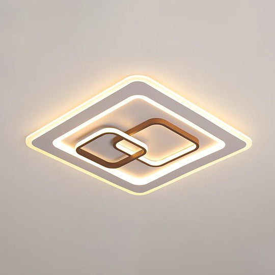 Contemporary Led Bedroom Flush Mount Lamp In White - Acrylic Square Design
