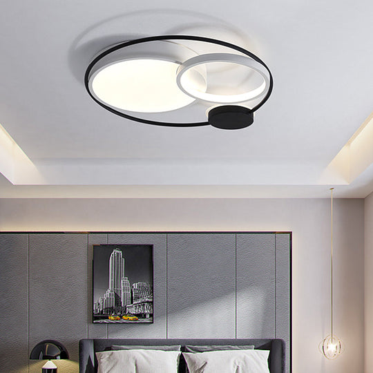 Contemporary Flush Mount Ceiling Light In Black And White - Acrylic Round Led Fixture (16/19/23.5