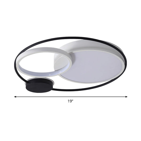Contemporary Flush Mount Ceiling Light In Black And White - Acrylic Round Led Fixture