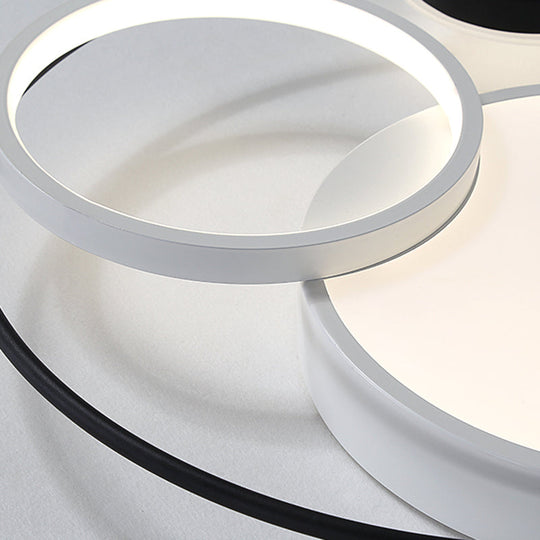 Contemporary Flush Mount Ceiling Light In Black And White - Acrylic Round Led Fixture (16/19/23.5