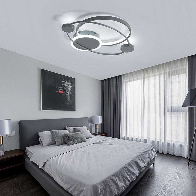 Minimalist Led Flush Mount Ceiling Lamp - Wide Grey Ring | Bedroom Lighting Solution / 21.5