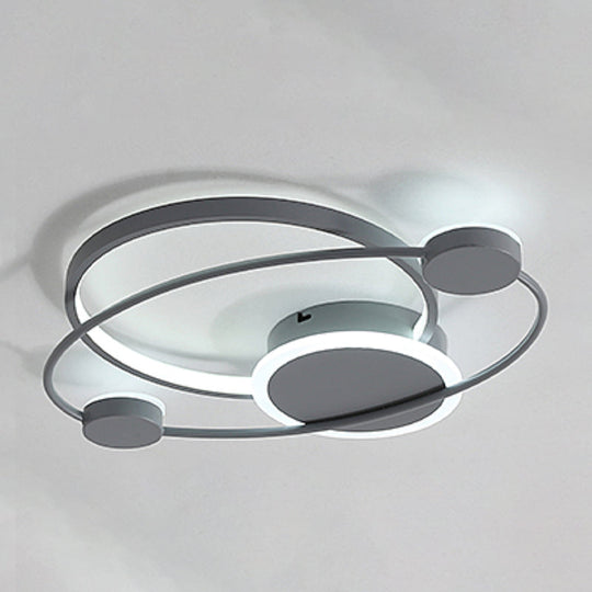 Minimalist Led Flush Mount Ceiling Lamp - Wide Grey Ring | Bedroom Lighting Solution