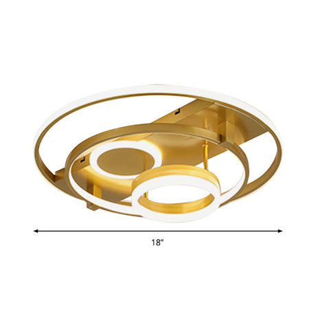 Contemporary Led Flush Mount Ceiling Light With Acrylic Cover - Gold Finish (18/21.5 Width)