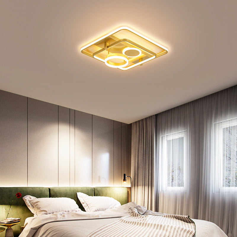 Gold Led Flush Mount Ceiling Light - Minimalist Square Acrylic Design 18/21.5 Wide For Bedroom / 18