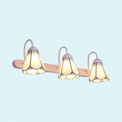Tiffany Conical White/Blue Glass Vanity Light Fixture - 3 Head Wall Sconce For Bathroom White