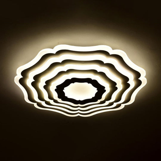 Contemporary Ripple Flush Mount Led Ceiling Light In White - Minimalistic Bedroom Lighting