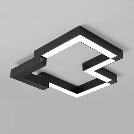 Modern Metal Geometric Ceiling Light | 19.5/25.5 Wide Black/White Led Flush Mount Warm/White