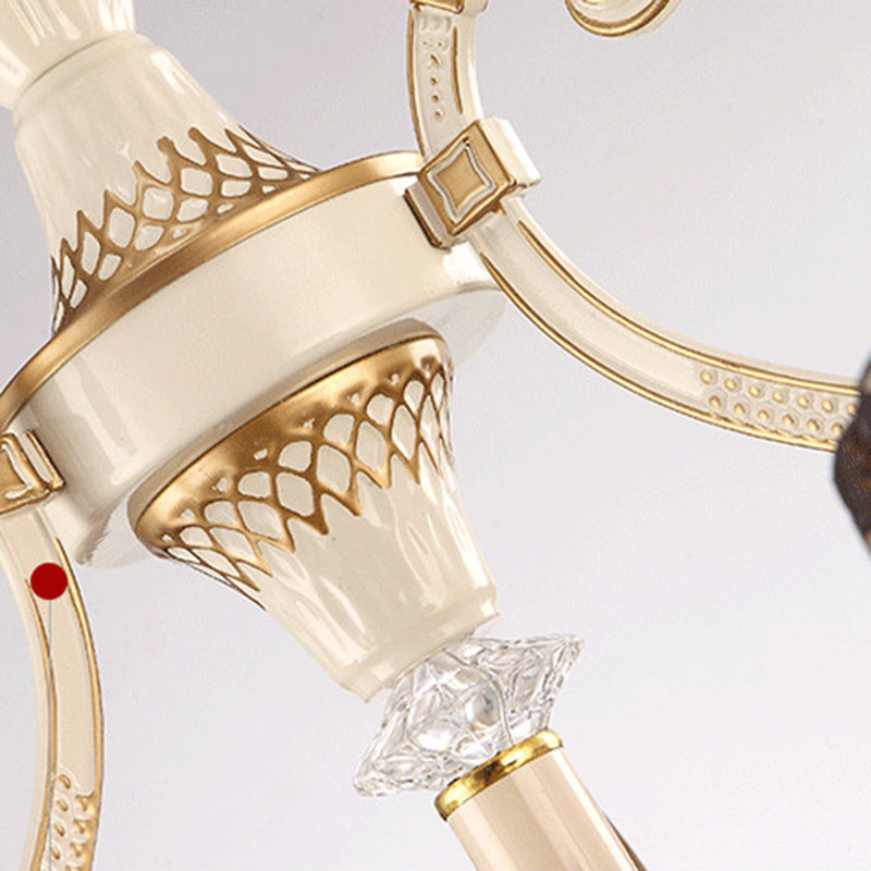 Mediterranean Cream 6-Light Ceiling Chandelier With Stained Glass Shade For Living Room