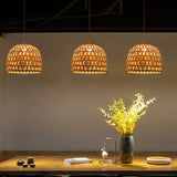 Modern Dome Bamboo Pendant Lighting In Beige For Dining Room - 14/19.5 W 1-Light Ceiling Lamp / 14