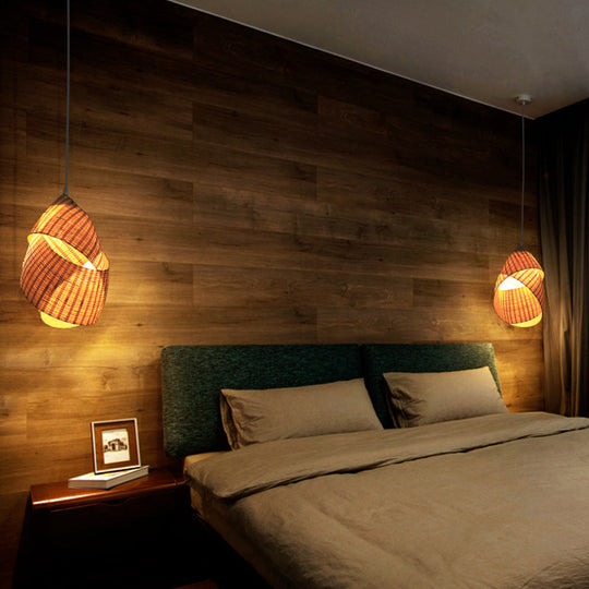 Modern Twist Bamboo Hanging Light - 8.5’/10’ Wide Beige Pendant For Restaurants