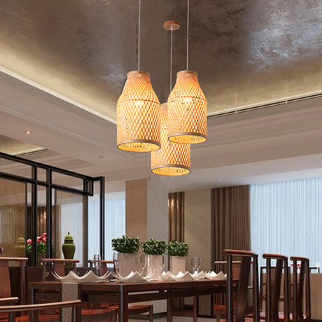 Modern Beige Bottle Pendant Ceiling Light: Indoor Bamboo Hanging Lamp Kit (1 Light)