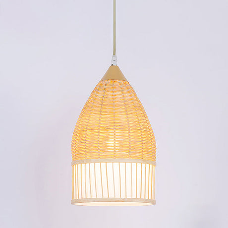 1-Light Asia Beige Pendant Lamp With Bamboo Shade For Dining Room Ceiling