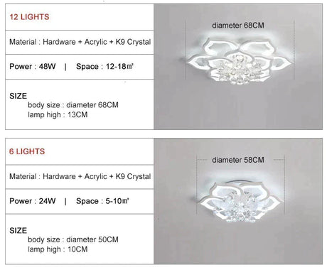 Modern Led Ceiling Lights Fixtures For Living Room White K9 Crystal Home Bedroom Lamp With Remote