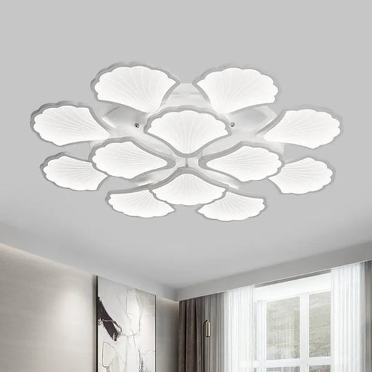 3/5/9 - Light Led Flush Ceiling Light With Ginkgo Leaf Acrylic Shade - White Lighting Fixture In