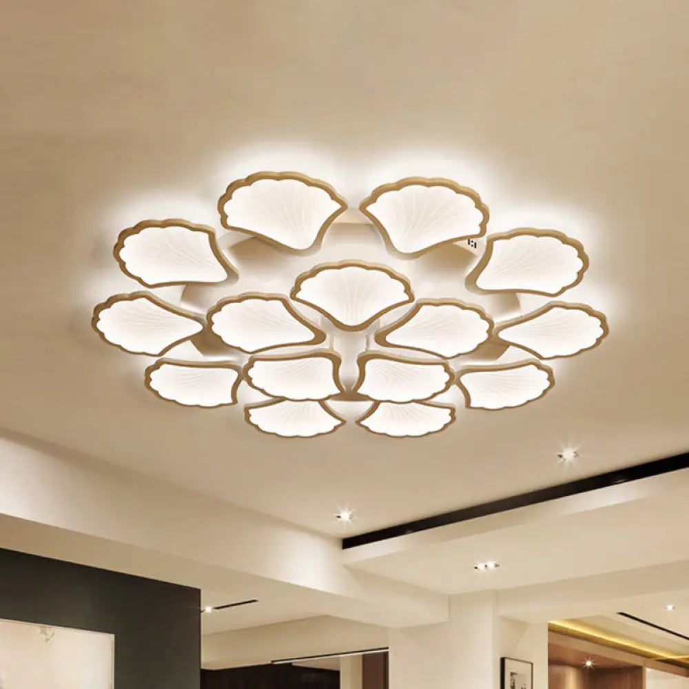 3/5/9 - Light Led Flush Ceiling Light With Ginkgo Leaf Acrylic Shade - White Lighting Fixture In