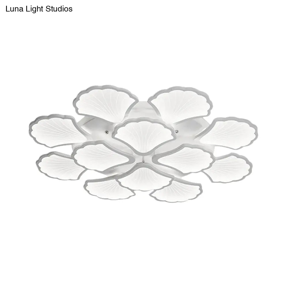 3/5/9 - Light Led Flush Ceiling Light With Ginkgo Leaf Acrylic Shade - White Lighting Fixture In