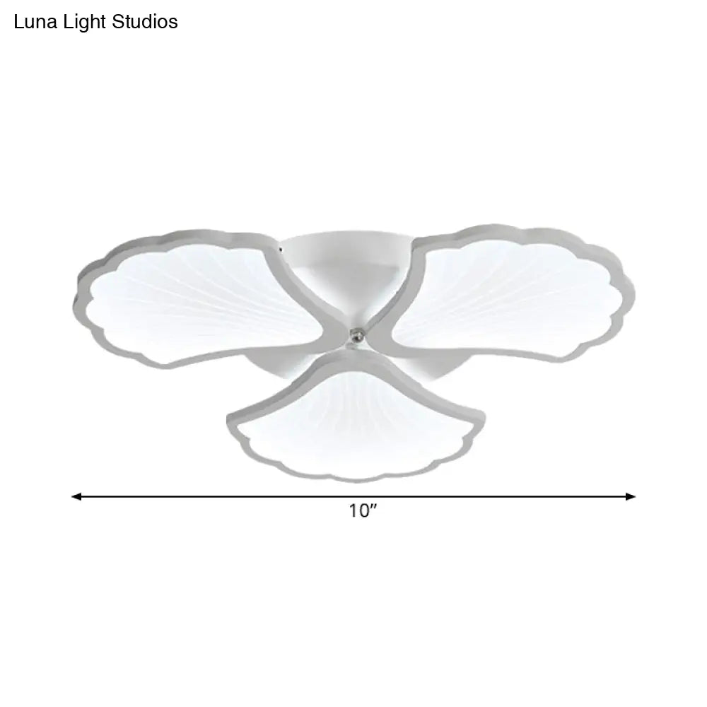 3/5/9 - Light Led Flush Ceiling Light With Ginkgo Leaf Acrylic Shade - White Lighting Fixture In