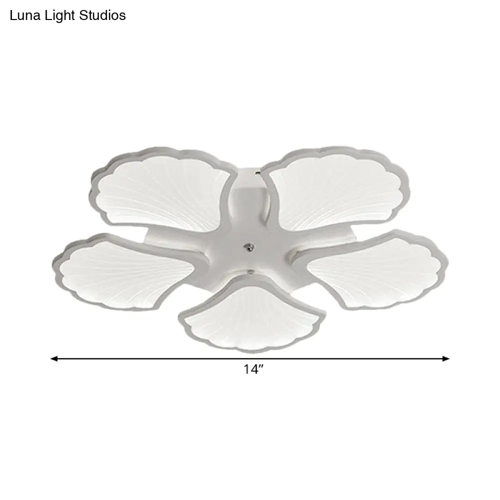 3/5/9-Light Led Flush Ceiling Light With Ginkgo Leaf Acrylic Shade - White Lighting Fixture In