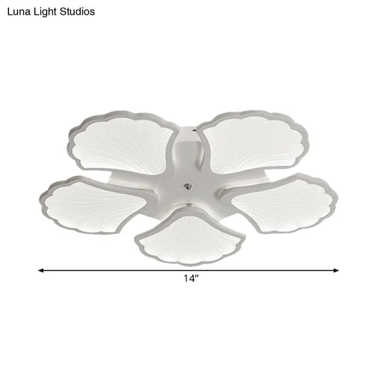 3/5/9-Light Led Flush Ceiling Light With Ginkgo Leaf Acrylic Shade - White Lighting Fixture In