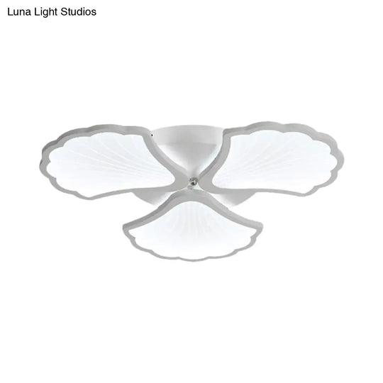 3/5/9 - Light Led Flush Ceiling Light With Ginkgo Leaf Acrylic Shade - White Lighting Fixture In