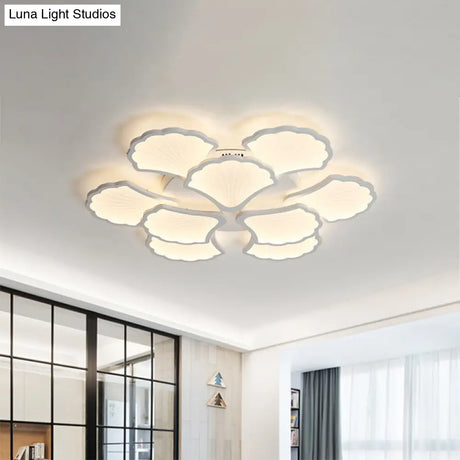 3/5/9 - Light Led Flush Ceiling Light With Ginkgo Leaf Acrylic Shade - White Lighting Fixture In