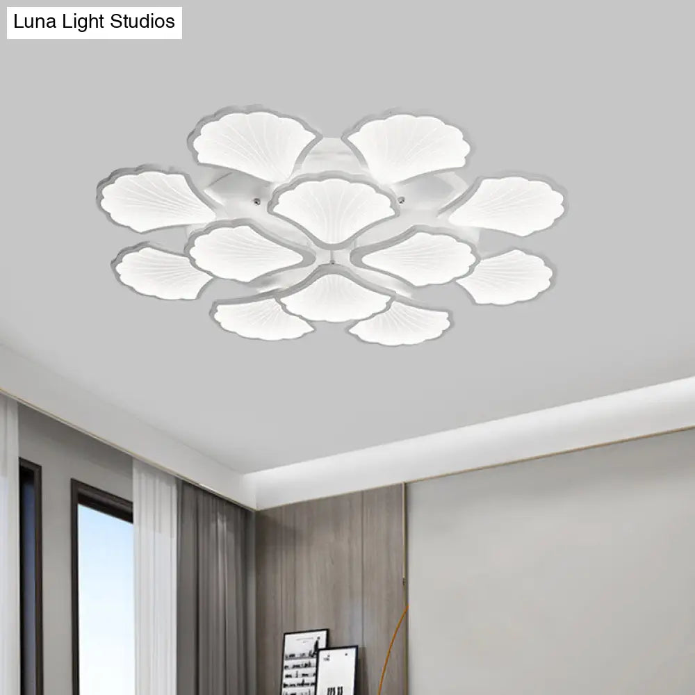 3/5/9-Light Led Flush Ceiling Light With Ginkgo Leaf Acrylic Shade - White Lighting Fixture In