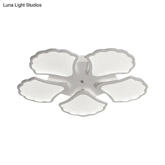 3/5/9-Light Led Flush Ceiling Light With Ginkgo Leaf Acrylic Shade - White Lighting Fixture In