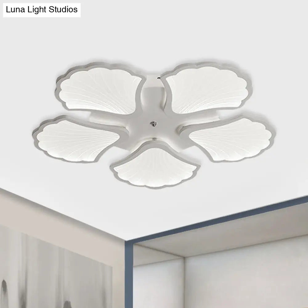 3/5/9 - Light Led Flush Ceiling Light With Ginkgo Leaf Acrylic Shade - White Lighting Fixture In