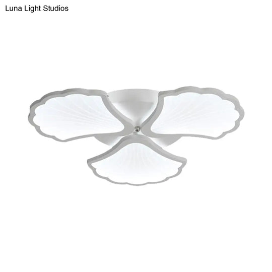 3/5/9-Light Led Flush Ceiling Light With Ginkgo Leaf Acrylic Shade - White Lighting Fixture In