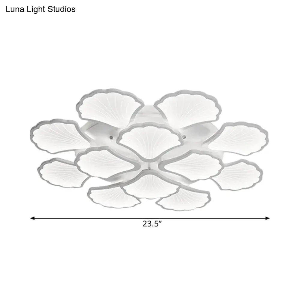 3/5/9-Light Led Flush Ceiling Light With Ginkgo Leaf Acrylic Shade - White Lighting Fixture In