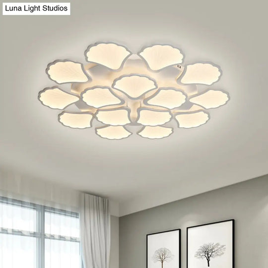 3/5/9 - Light Led Flush Ceiling Light With Ginkgo Leaf Acrylic Shade - White Lighting Fixture In
