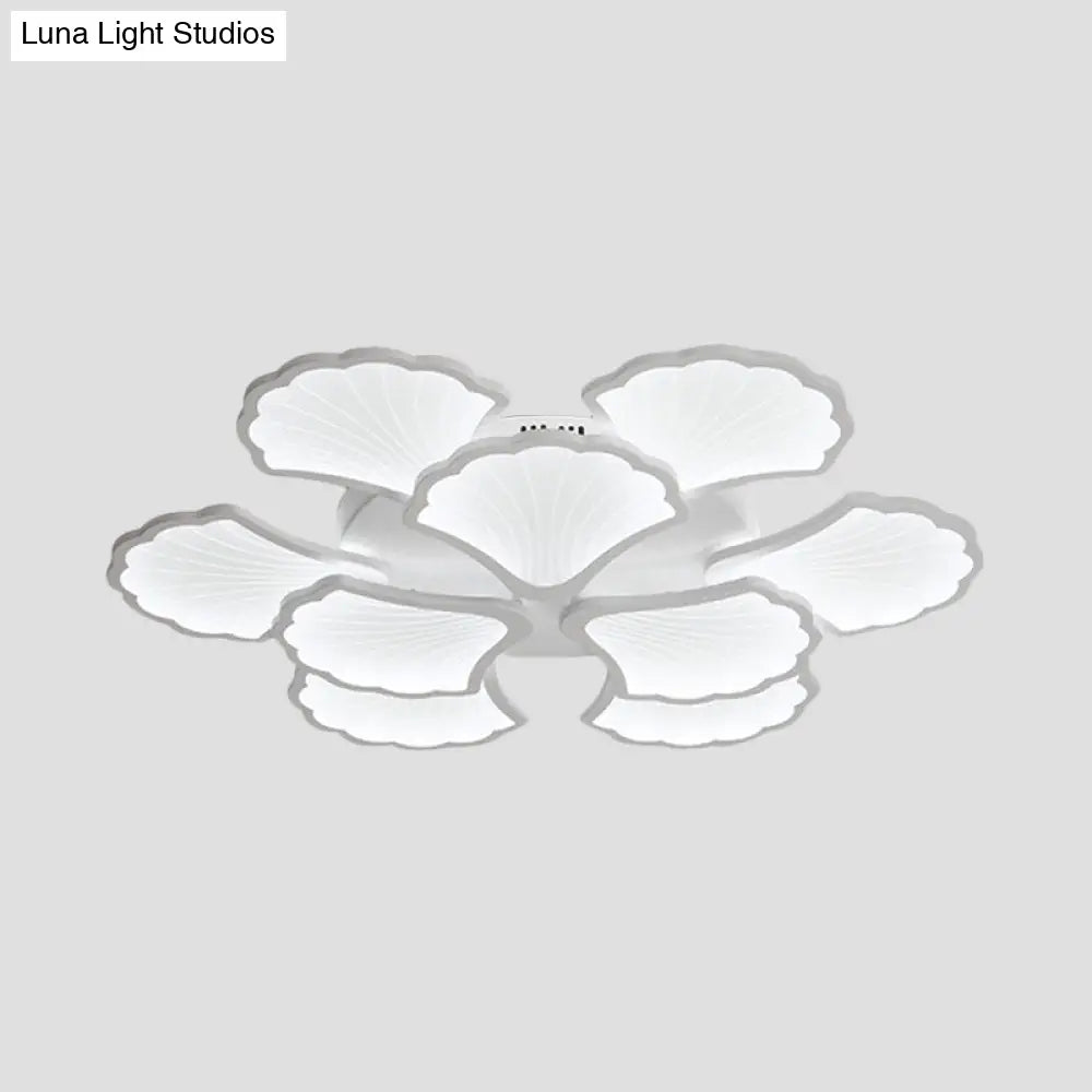 3/5/9 - Light Led Flush Ceiling Light With Ginkgo Leaf Acrylic Shade - White Lighting Fixture In