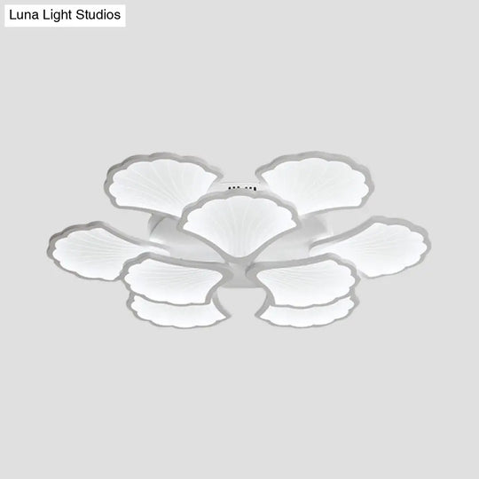 3/5/9 - Light Led Flush Ceiling Light With Ginkgo Leaf Acrylic Shade - White Lighting Fixture In