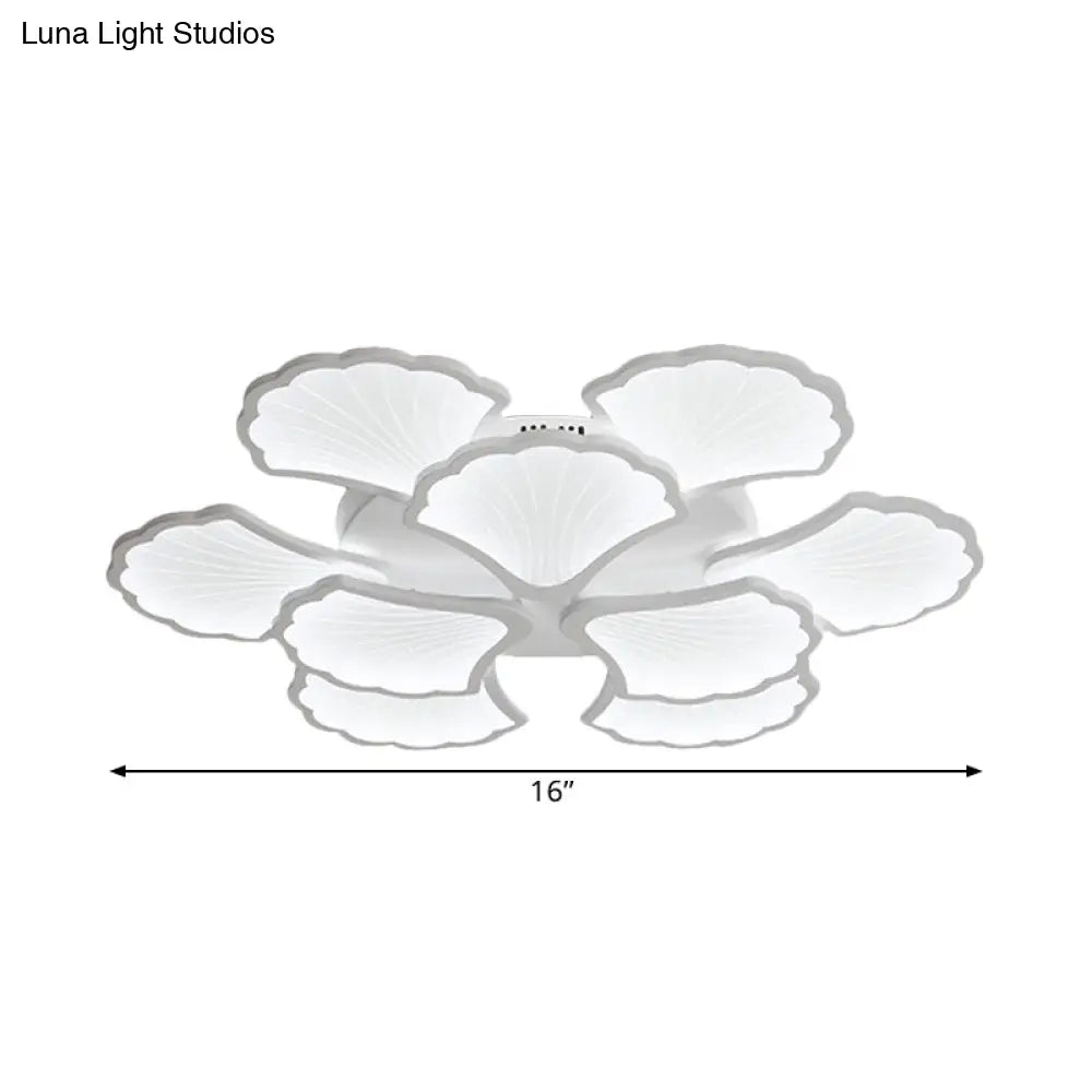 3/5/9-Light Led Flush Ceiling Light With Ginkgo Leaf Acrylic Shade - White Lighting Fixture In