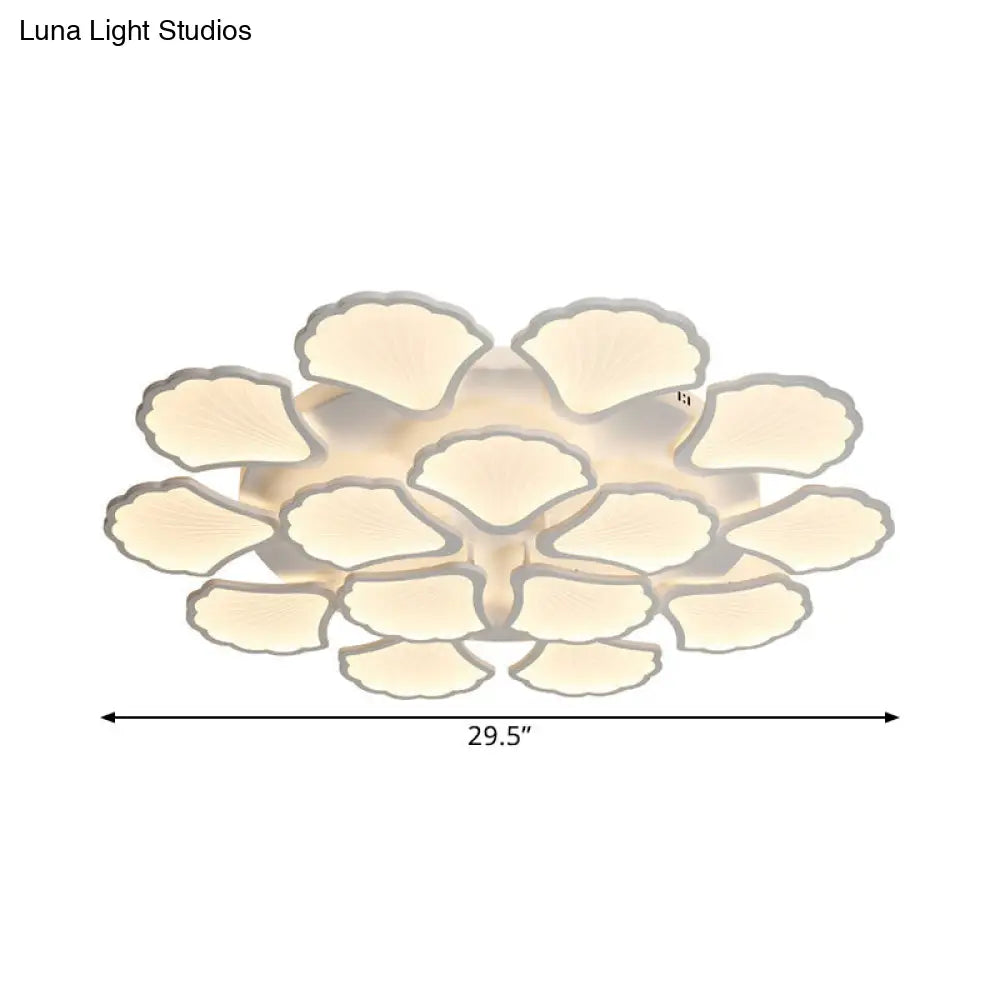 3/5/9-Light Led Flush Ceiling Light With Ginkgo Leaf Acrylic Shade - White Lighting Fixture In