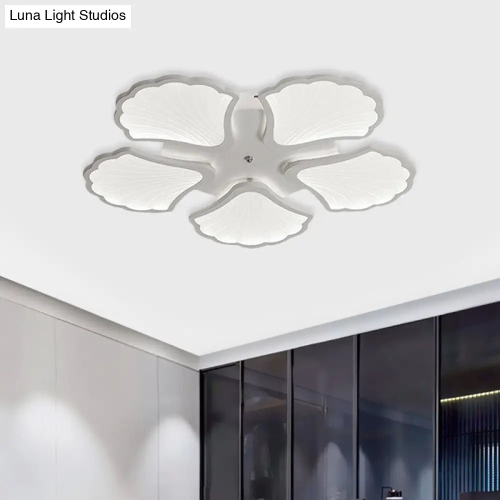 3/5/9 - Light Led Flush Ceiling Light With Ginkgo Leaf Acrylic Shade - White Lighting Fixture In