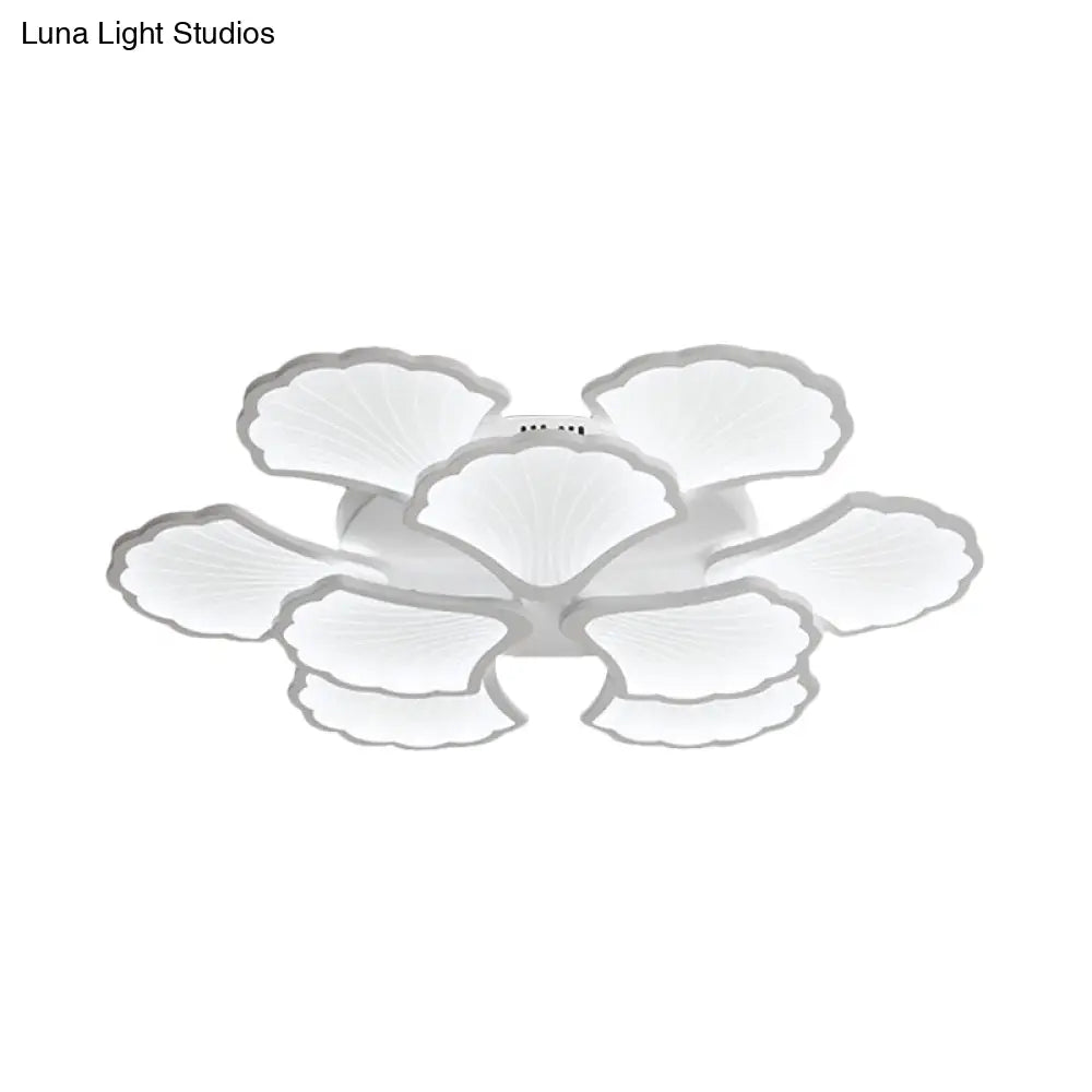 3/5/9 - Light Led Flush Ceiling Light With Ginkgo Leaf Acrylic Shade - White Lighting Fixture In