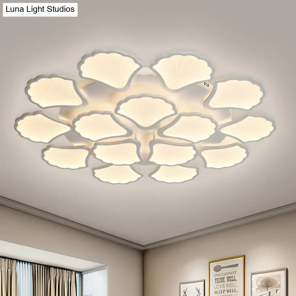 3/5/9 - Light Led Flush Ceiling Light With Ginkgo Leaf Acrylic Shade - White Lighting Fixture In