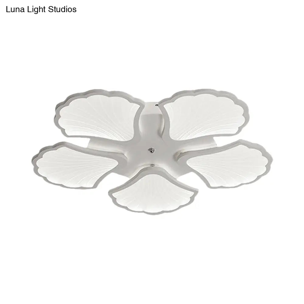 3/5/9 - Light Led Flush Ceiling Light With Ginkgo Leaf Acrylic Shade - White Lighting Fixture In