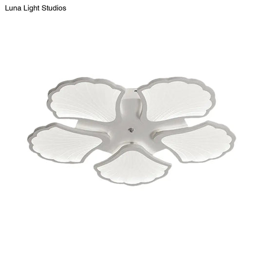 3/5/9 - Light Led Flush Ceiling Light With Ginkgo Leaf Acrylic Shade - White Lighting Fixture In
