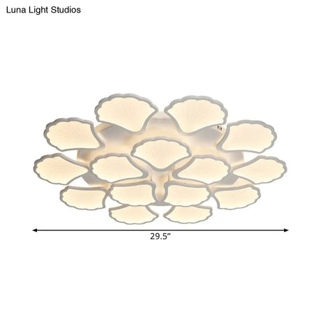 3/5/9 - Light Led Flush Ceiling Light With Ginkgo Leaf Acrylic Shade - White Lighting Fixture In