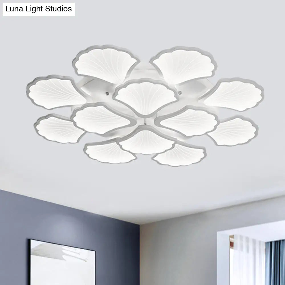 3/5/9-Light Led Flush Ceiling Light With Ginkgo Leaf Acrylic Shade - White Lighting Fixture In