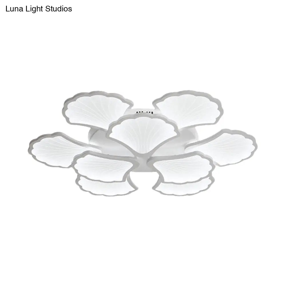 3/5/9-Light Led Flush Ceiling Light With Ginkgo Leaf Acrylic Shade - White Lighting Fixture In